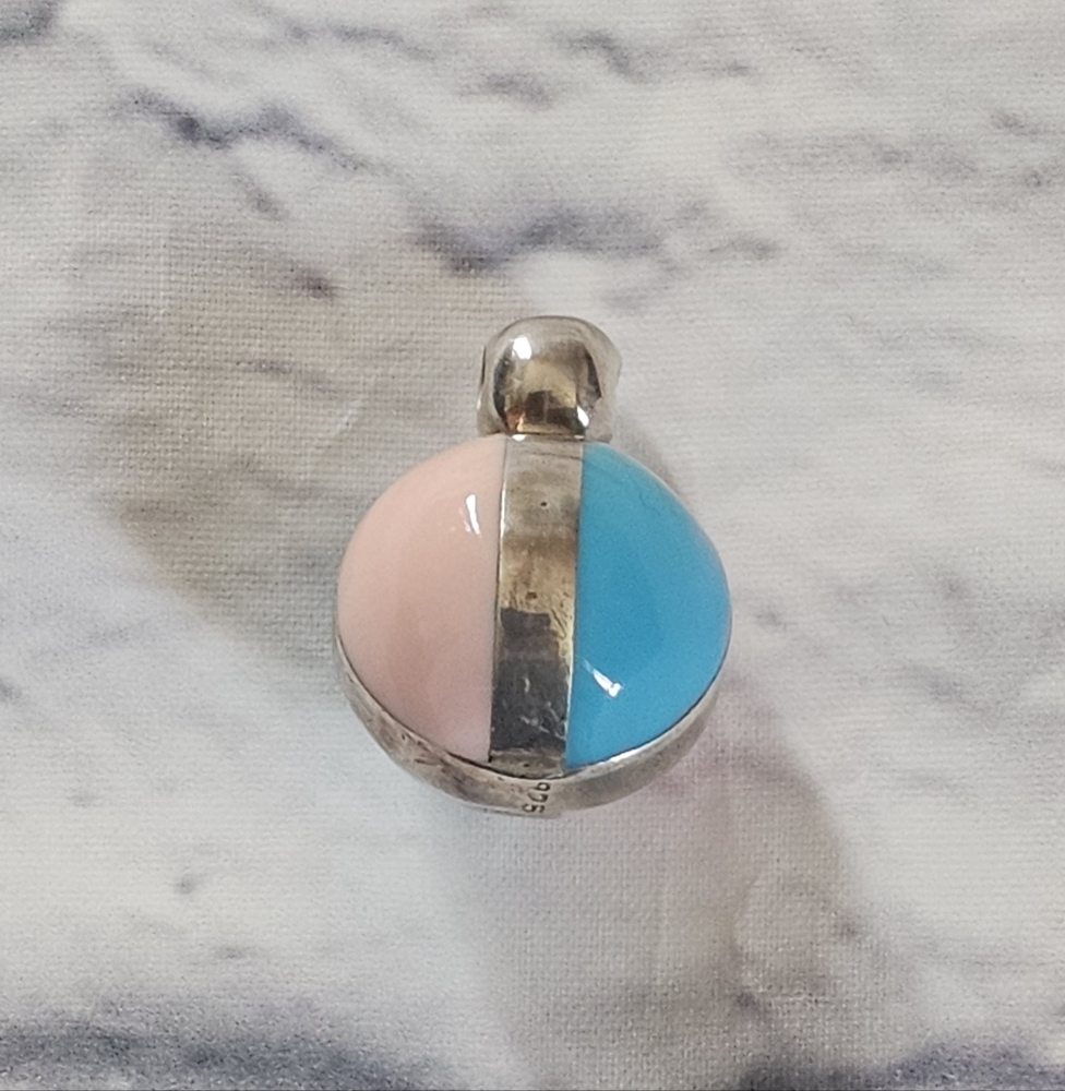 Sterling Silver 925 and Two-Tone Baby Pink And Blue Enamel Pendant Unique